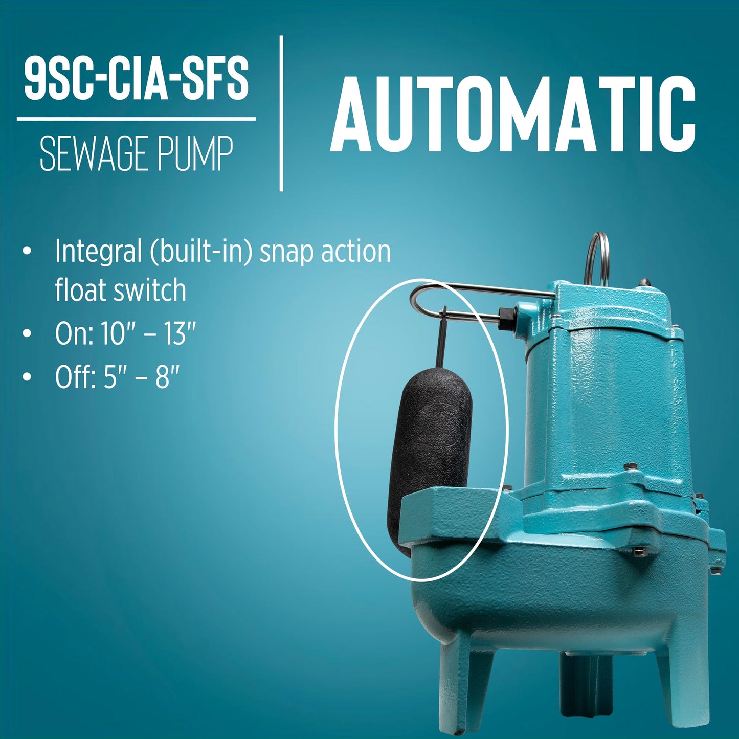 Little Giant 9SC-CIA-SFS 115 Volt, 4/10 HP, 6000 GPH Epoxy-Coated Cast Iron Submersible Sewage Pump with Integral Snap-Action Float Switch, 20-Ft. Cord, Blue, 509411
