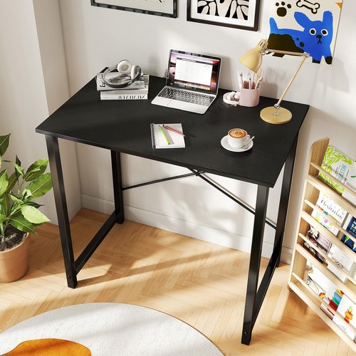 DUMOS 32-Inch Modern Small Computer Desk | Stylish Writing & Study Table for Home Office - Black Wood
