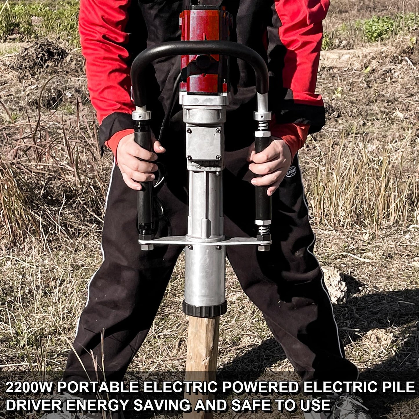 JKCHENPRO 1250W Electric Pile Driver Hammer, 110V Handheld Pile Driver, 1700 BPM Sufficient Power Electric T Post Driver with 45mm, 55mm,88mm pile sleeve