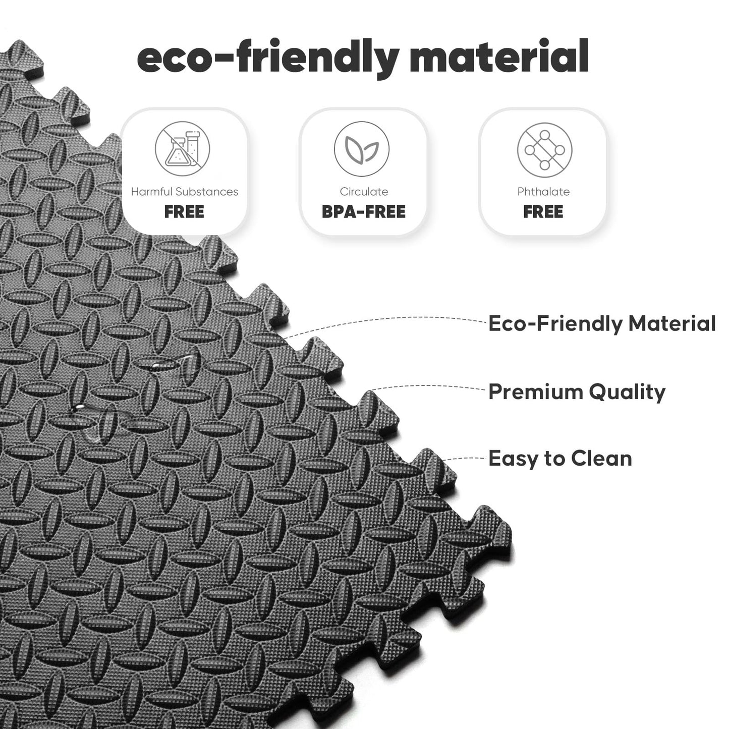 Home Gym Mat, Puzzle Exercise Mat, EVA Interlocking Foam Floor Tiles for Home Workout Equipment and Kids' Play Areas - Black, 24 in x 24 in x ½ in - 12 Tiles (Black, 12 Pack, 48 SQ FT)