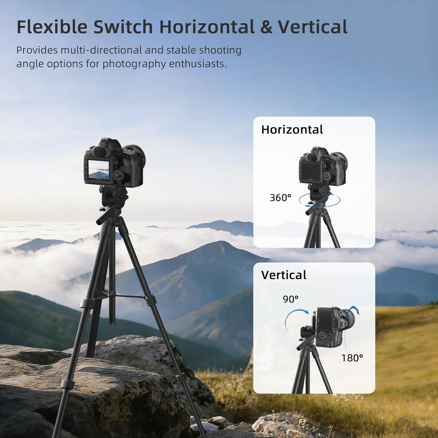 Jishane 61" 11lb Camera Tripod, Travel Tripod for Camera Canon EOS Rebel Nikon, Lightweight Phone Stand with Wireless