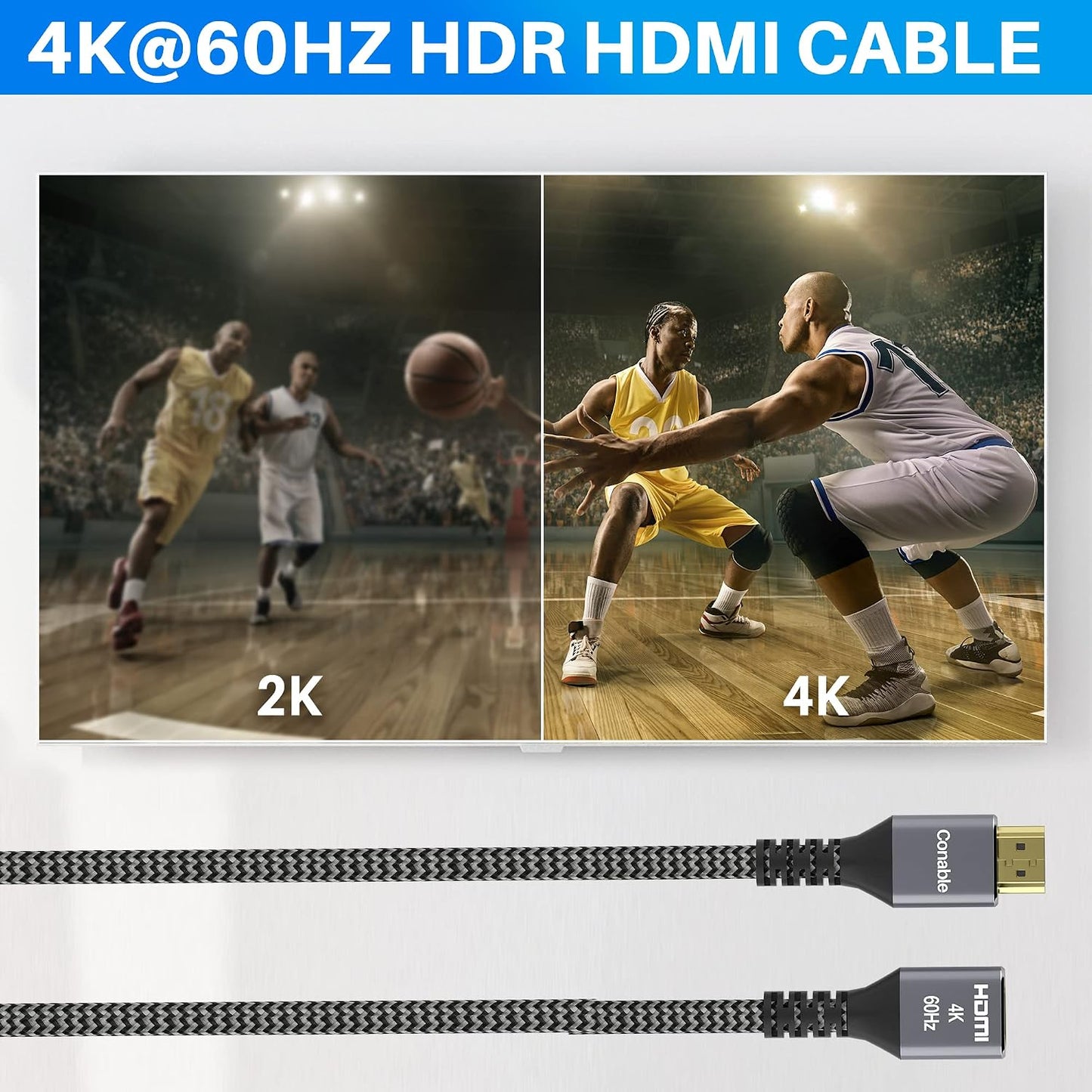 4K 15 2.0 3D 4K@60Hz 2160p 1080p 2.2 25 25 2 15FT HDMI Extension Cable Feet, HDMI Braided Extender Male to Female Cord