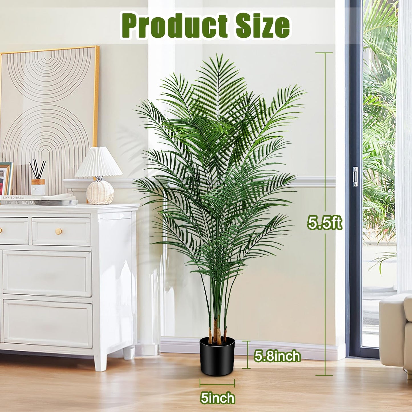 CyanGrove Artificial Palm Tree Outdoor 6ft, Large Fake Tropical Areca Palm Tree with 18 Trunks, Tall Faux Floor Plants for Indoor Outdoor-Living Rooms, Offices, Bedroom Home Decor