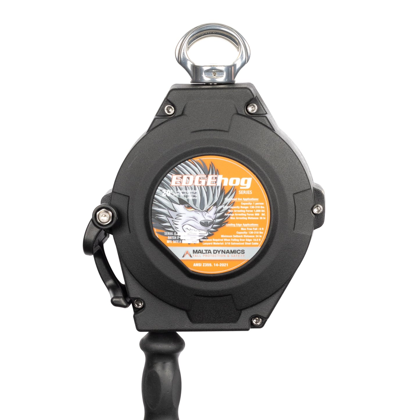 Malta Dynamics Edgehog Self Retracting Lifeline – 20’ Leading Edge Fall Protection Yoyo Cable, Class 2 Retractable Lanyard with Quick-Action Brake, OSHA and ANSI Compliant Safety Lanyard