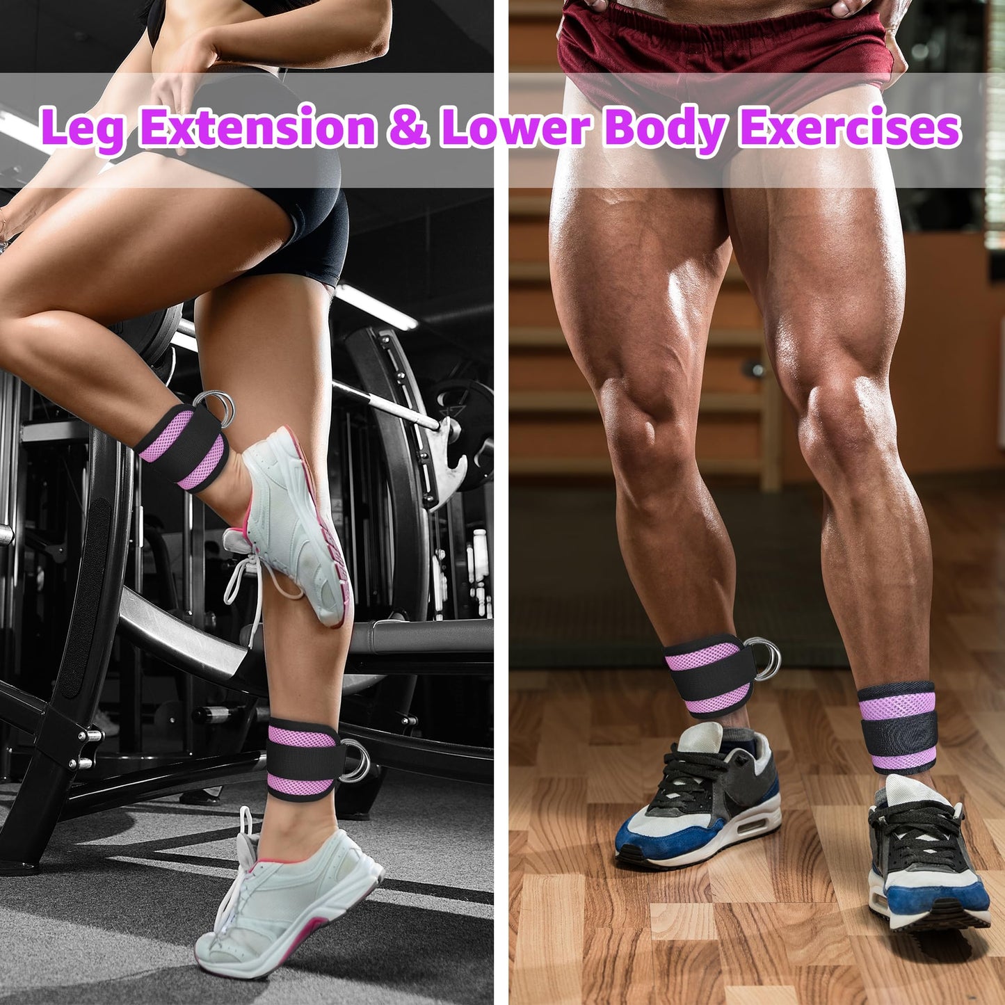 Anemeeoke Ankle Straps for Cable Machine 1Pair, Kickbacks Glute Workouts, Lower Body Exercises, Adjustable Leg Straps with Neoprene Padding Men Women(Purple)