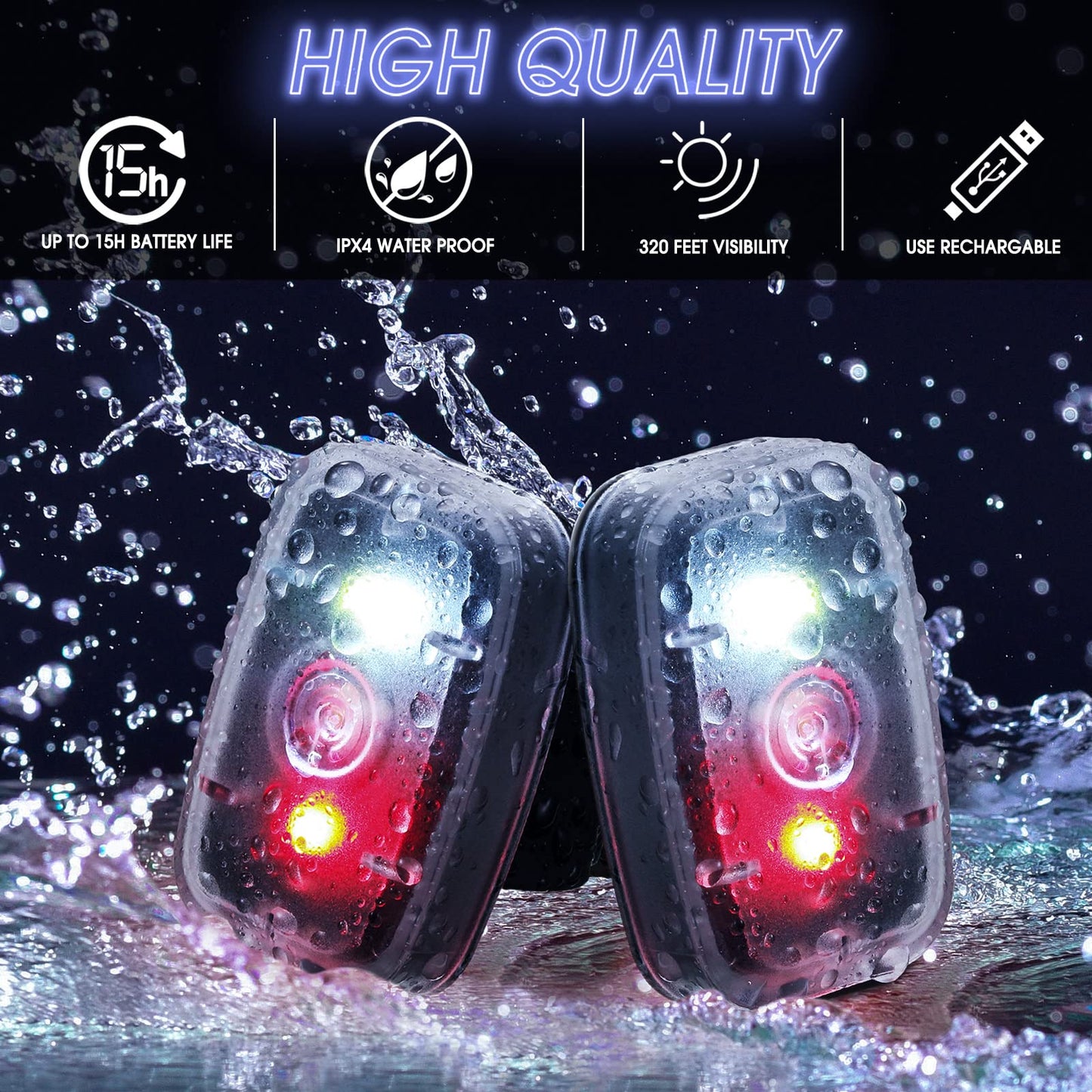 Mudder Running Lights for Runners Rechargeable LED Safety Lamps USB Rechargeable Clip on Strobe Bicycle Tail Lamps with 5 Modes Flashing Bike Lights for Night Riding Walking Hiking Pet Dog(12 Pieces)