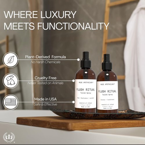 Muse Apothecary Flush Ritual - Refreshing Toilet Spray with Natural Essential Oils | 4 oz Coconut & Sandalwood