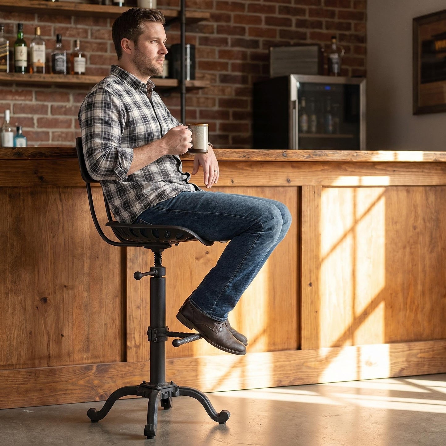 Diwhy Industrial Design Metal Adjustable Height Backrest Chair Vintage Tractor Saddle Bar Stool Rust