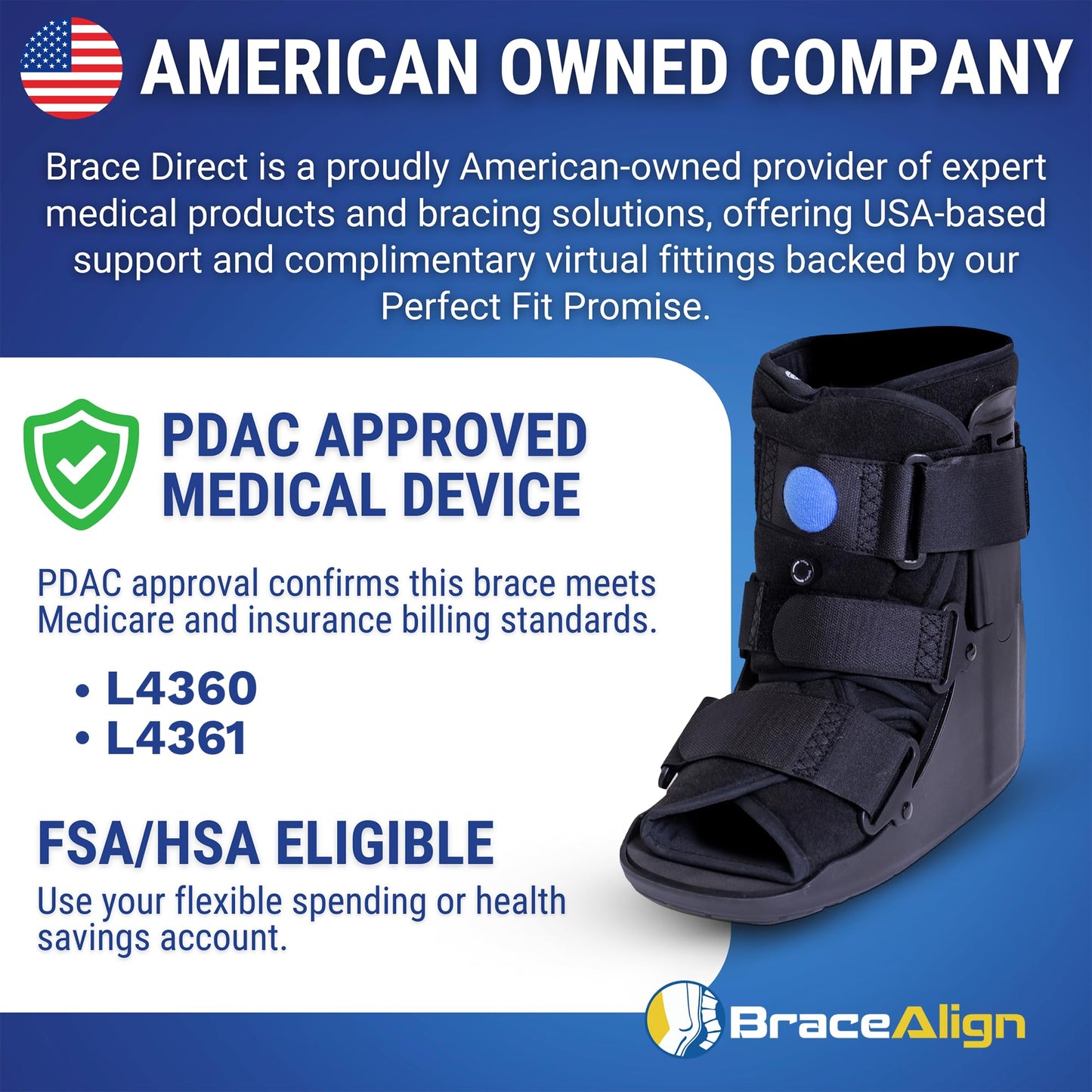 Brace Direct Air Cam Walker Fracture Boot - Short - Orthopedic Medical Walking Boot for Foot & Ankle Fractures, Sprains & Injury Stabilization Size XS (Men’s US <4 / Women’s US <5.5)