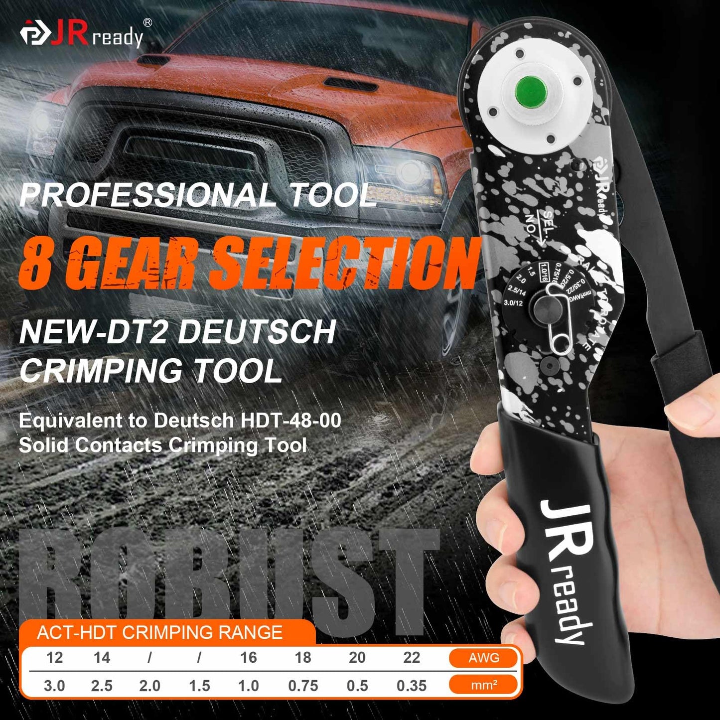 JRready DW5009-01 Deutsch Connectors Crimping Tool Kit, 2 3 4 6 8 12 DT Connectors Waterproof Connector with Ratcheting Crimper 22-12 AWG, Automotive Solid Contacts, Deutsch Pin Removal Tool