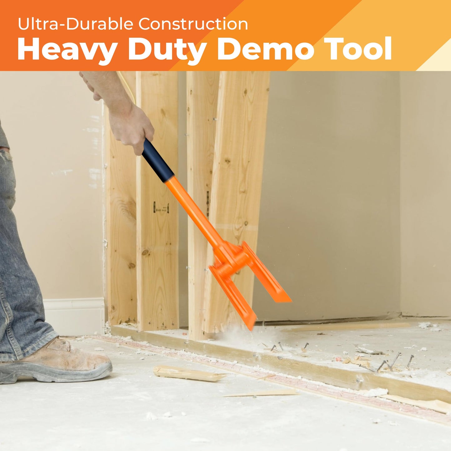 Gutster 48” Demolition Pry Bar & Crowbar – Round Handle Wrecking Bar for Ceiling & Wall Demo – Heavy Duty Nail Puller Tool for Contractors, Firefighters & Home Renovations