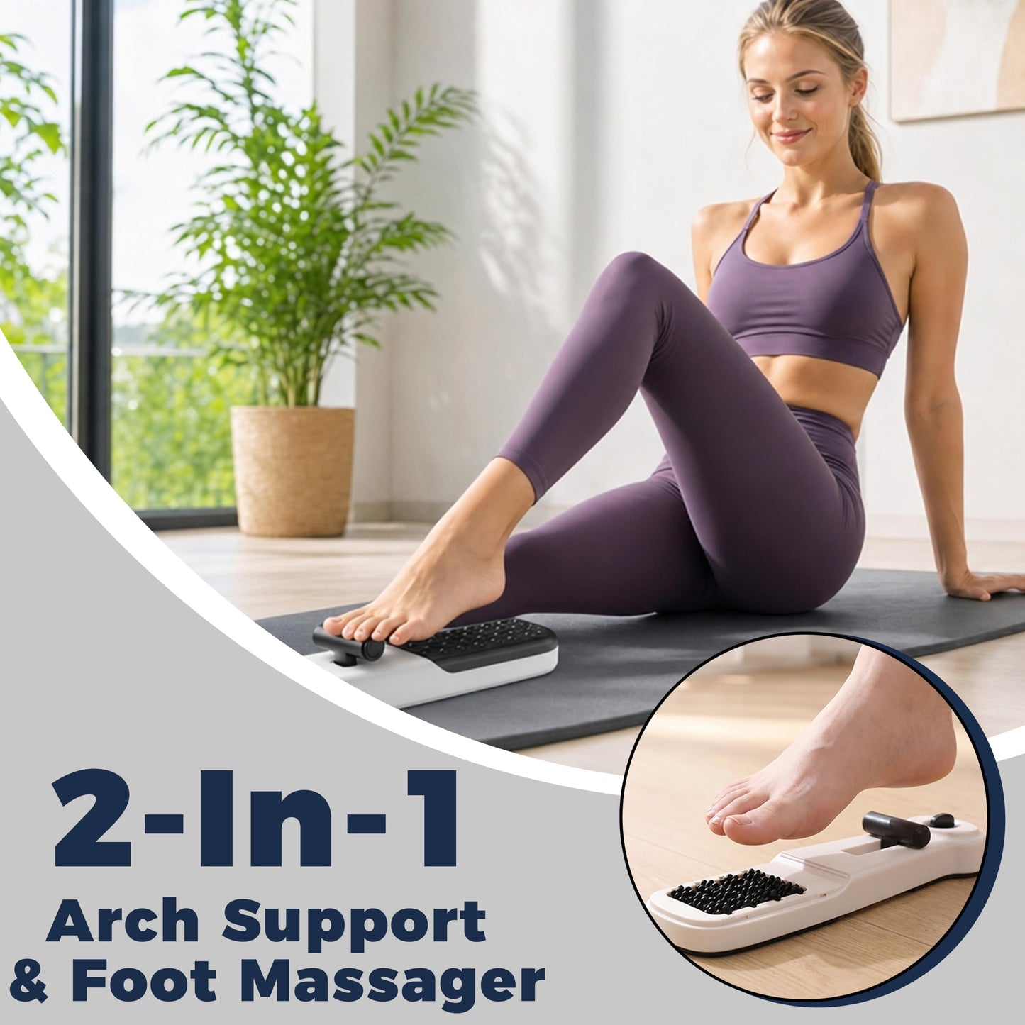 Foot Arch Trainer - Plantar Fasciitis Relief, Adjustable Resistance Flat Feet Corrector & Ballet Foot Stretcher, 2‑in‑1 Massage Roller, Non‑Slip Physical Therapy Equipment for Heel Pain