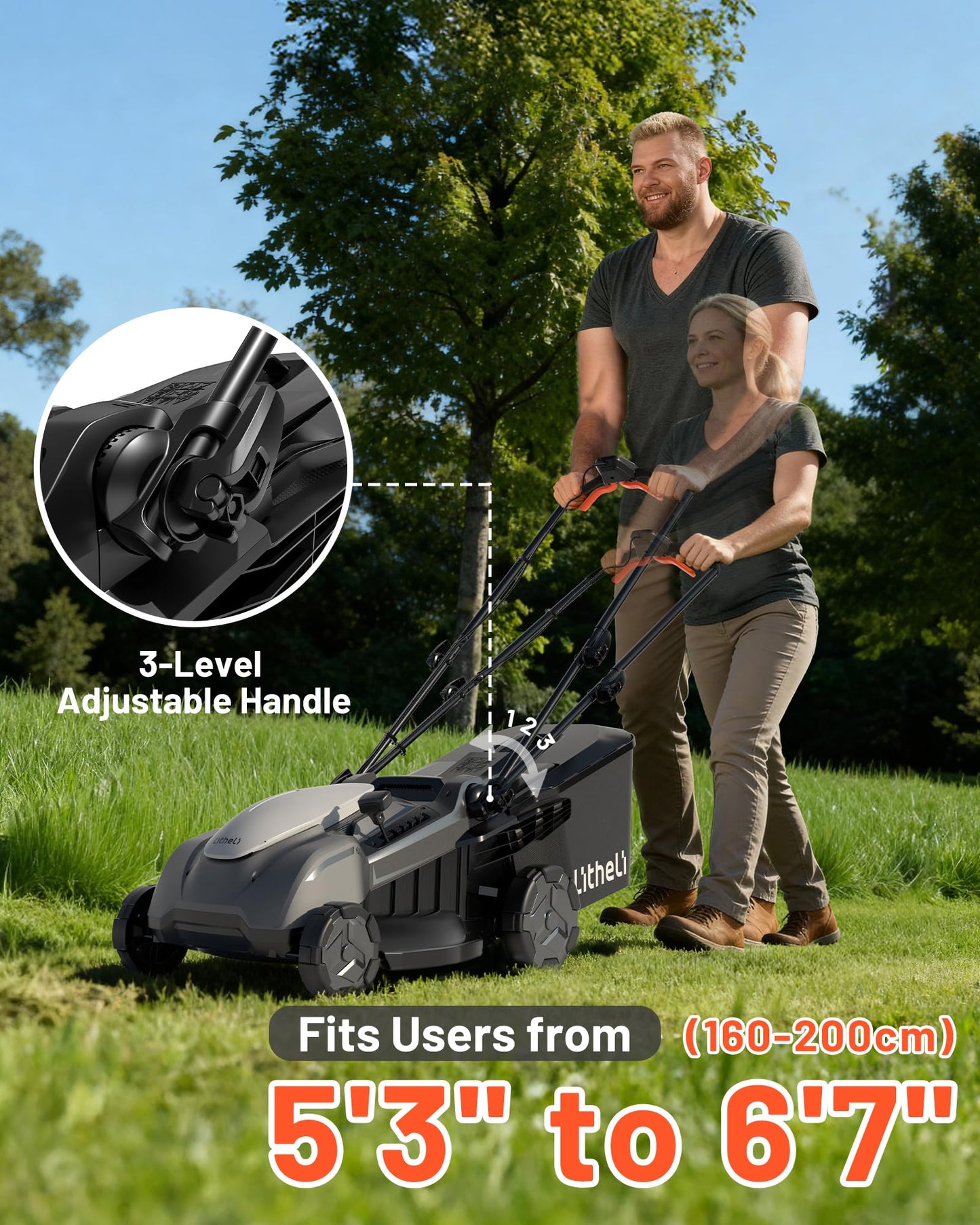 Litheli 18-inch 40V Brushless Lawn Mower for Garden Yards, Lightweight Cordless Lawn Mower Battery Powered with 6-Position Height Adjustment, 2x5.0Ah Battery Included