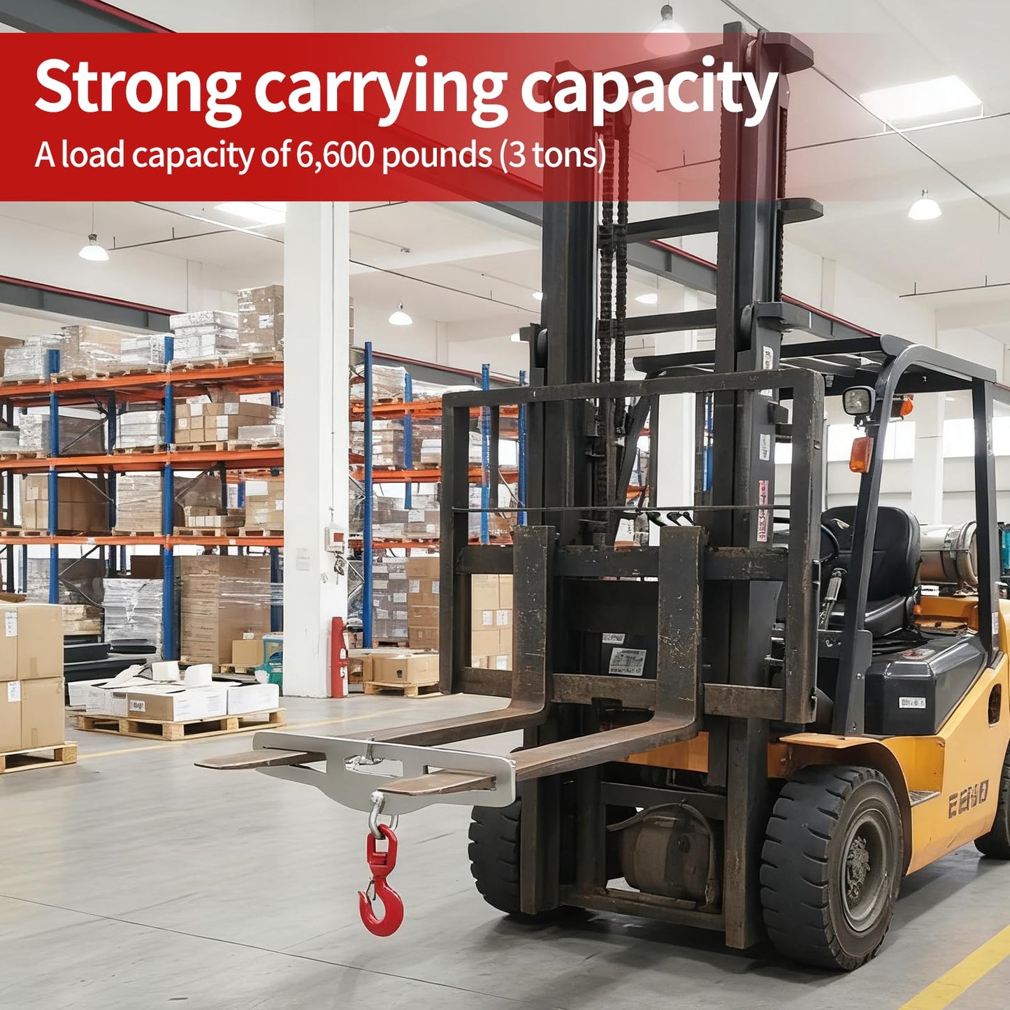 Heavy Duty Forklift Lifting Hook,Surface Galvanization,Fork Lifting Attachment, Load 6600 Lbs（3 Ton）,with 360° Swivel Hook,Fit for Lifting Goods with Forklifts and Construction and Warehouse Lifting