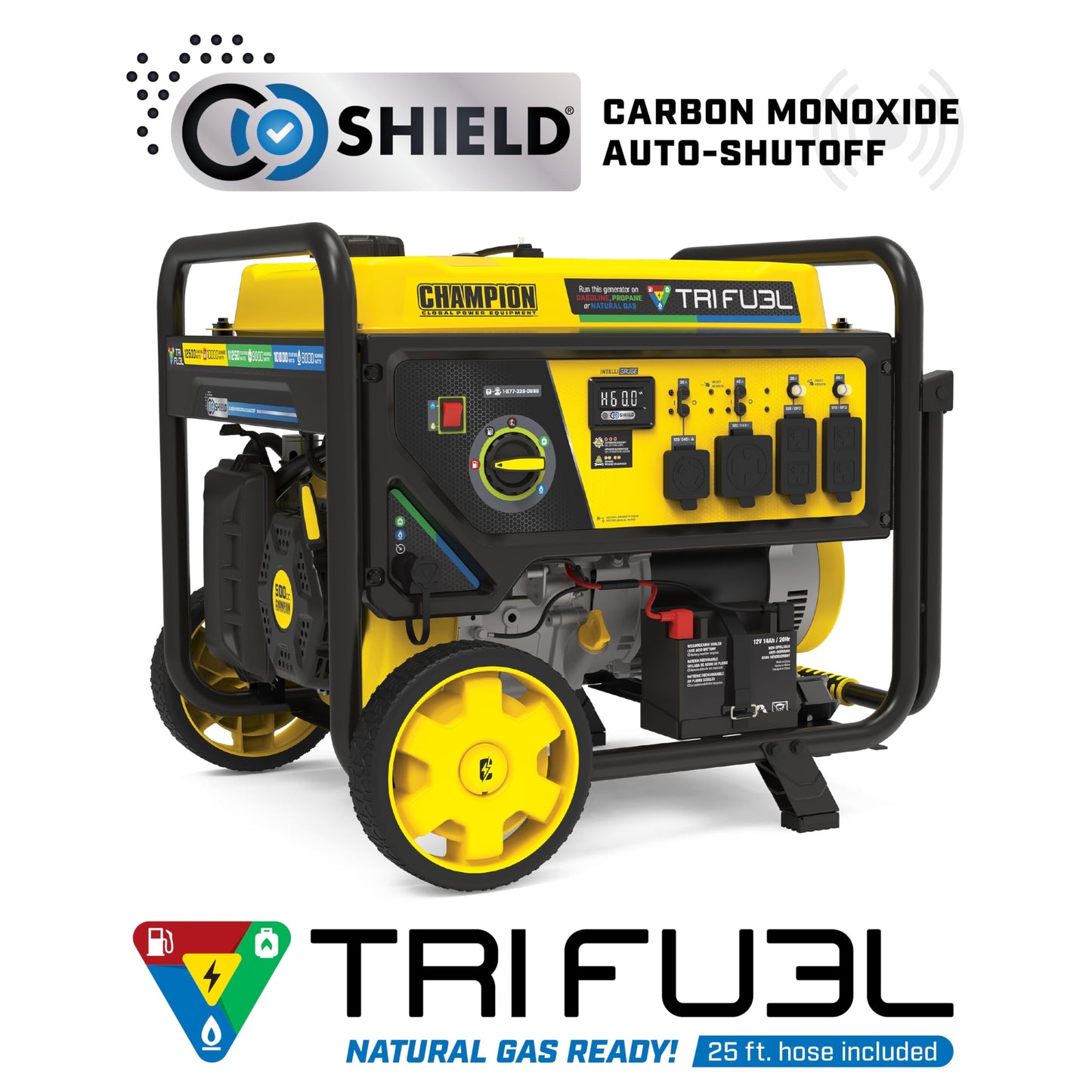 Champion Power Equipment 12,500-Watt Electric Start Tri Fuel Home Backup Portable Generator with Free 3-Year Warranty