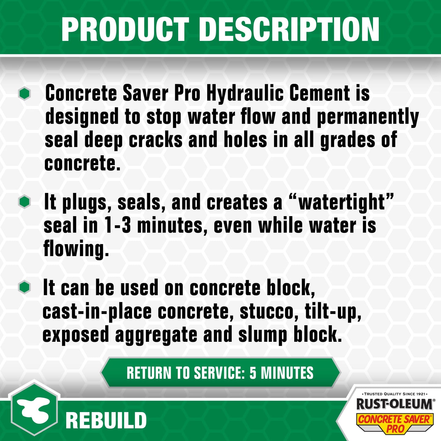 Rust-Oleum Concrete Saver Pro Hydraulic Cement, 20 lb, Gray