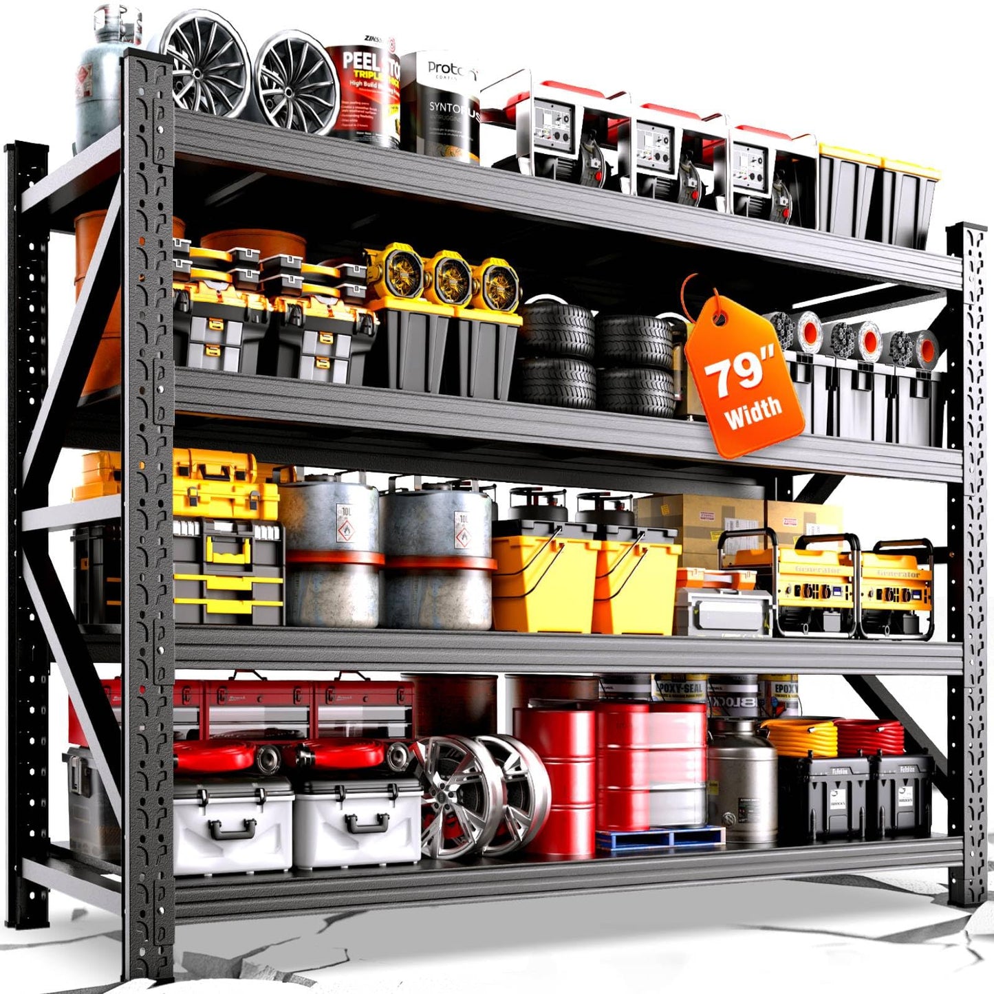 AXASIIO 79"W Heavy Duty Storage Shelves, 8000LBS Adjustable Garage Shelving Unit, Rust Proof Large Metal Storage Rack, 24"D x 79"W x 74"H Industrial Shelving for Warehouse, Basement, Shop, Supermarket