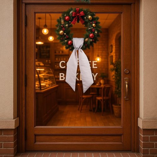 Beige White Gingham Wreath Sash - 5.12" Wide x 54.33" for Fall Thanksgiving Farmhouse Decor