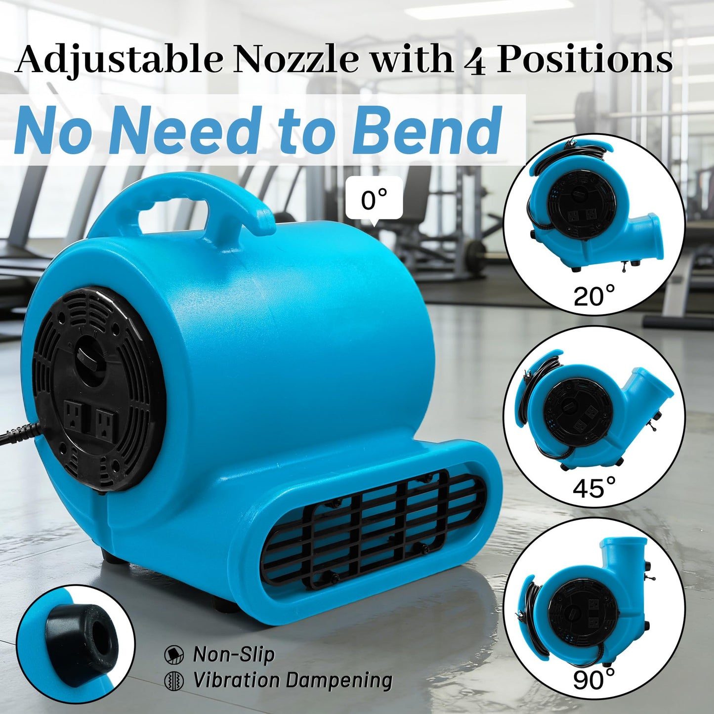 dreamdragon Air Mover Blower Fan 280W 1/2 HP Carpet Dryer Fan 2500 CFM Portable Floor Blower 3-Speed Settings Room Blower for Fast Drying, Cooling & Air Circulation