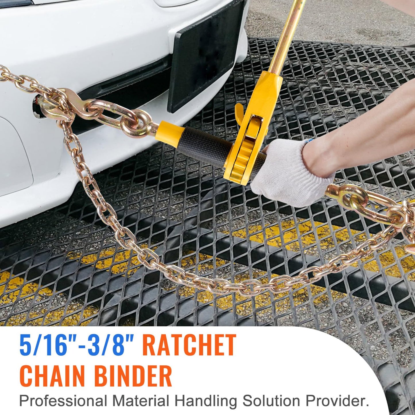 VEVOR Ratchet Binder with 5/16-3/8 inch, 7100 lbs Load Limit G80, Detachable Anti-Skid Handle, Tie Down Hauling Binders for Flatbed Truck Trailer, 2 Set Black & Yellow