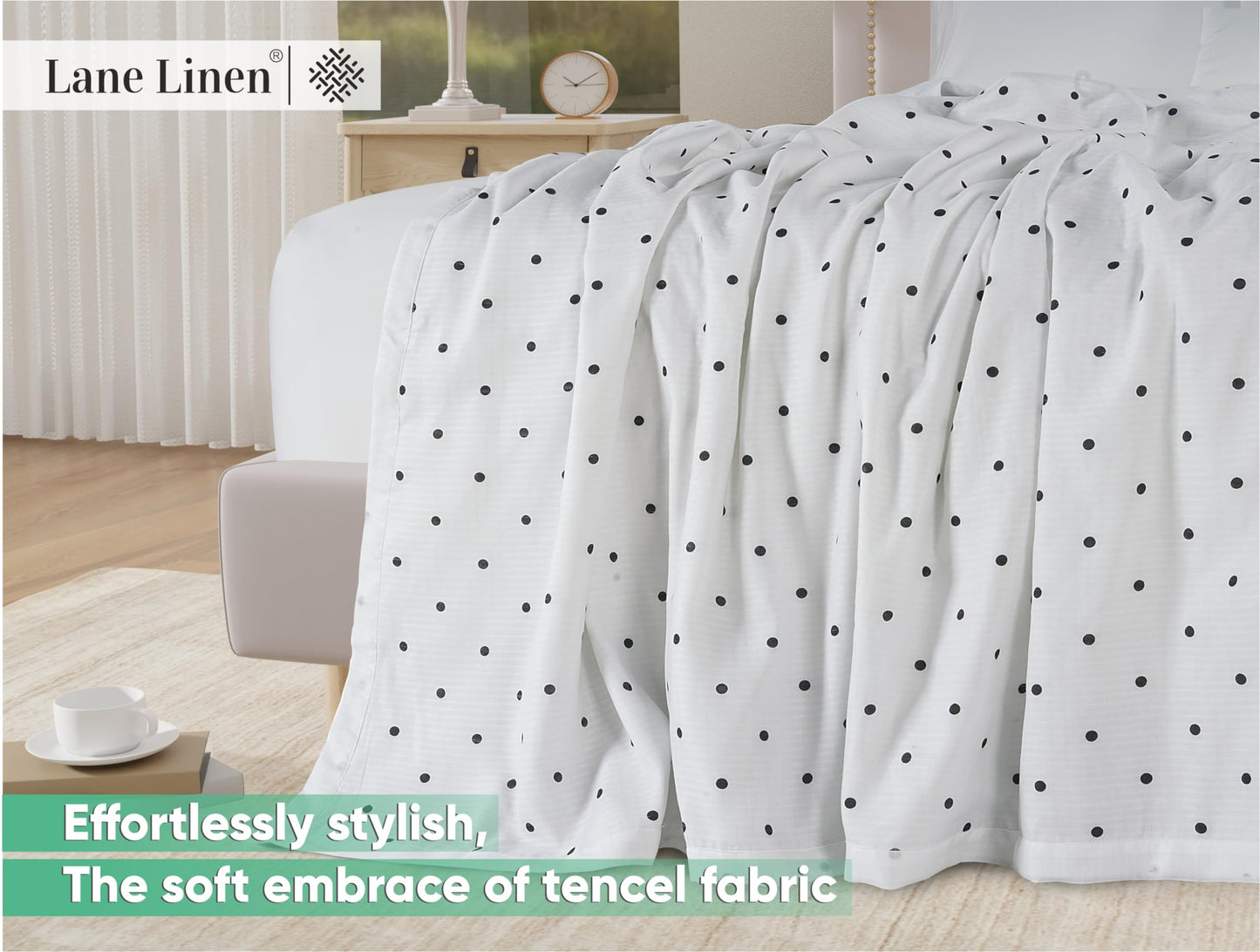 LANE LINEN Warm Blankets for Winters Queen Size - Lightweight Winter Blanket with Rayon Derived from Eucalyptus - Soft, Cool & Breathable - Cold Bed Blanket for Winter - 88"x90",Black Polka Dot