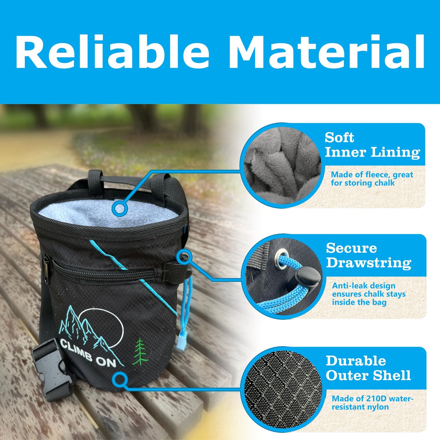 Chalk Bag + Chalk Ball for Rock Climbing, Bouldering, Top Rope | Climb On (Bag + Refillable Ball)