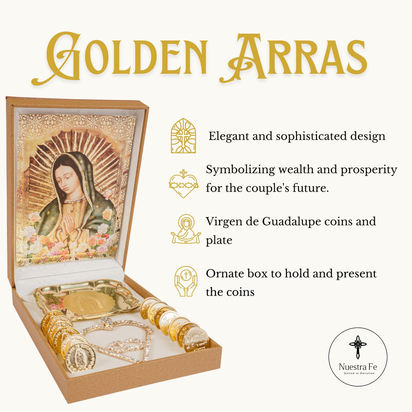 Nuestra Fe Arras para boda catolica Handmade in Mexico - Arras de boda catolica - perfect for lazo para boda catolica - monedas de boda - mexican arras - wedding coins catholic arras - wedding lasso