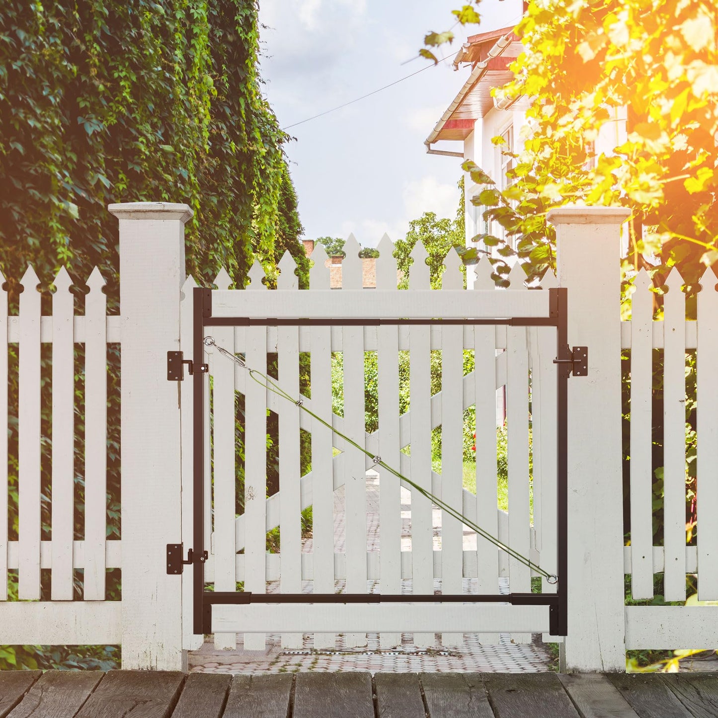 Steel Frame DIY Building Gate Kit, Adjustable 36-60" Wide for 7ft High Fences, Fence Gate Kit Fits 1x4 & 2x4 Wood, Powder Coated