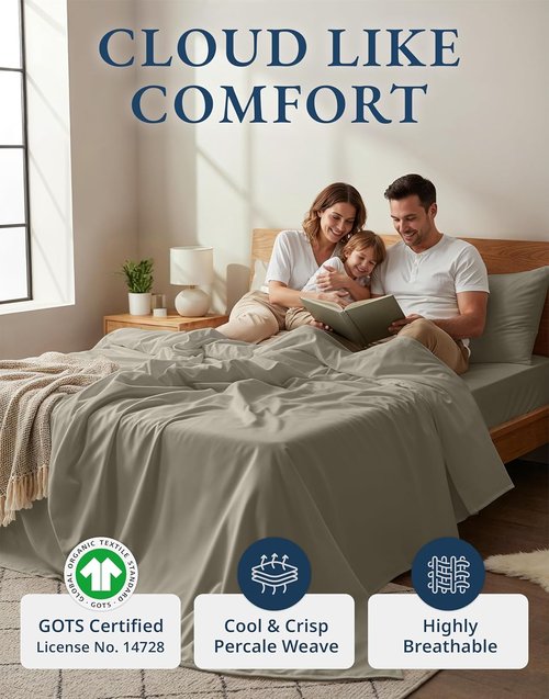 LANE LINEN 100% Organic Cotton King Sheet Set - Soft & Comfy Eco-Friendly Percale Bedding | Silver, 4-Piece, 15" Deep Pocket
