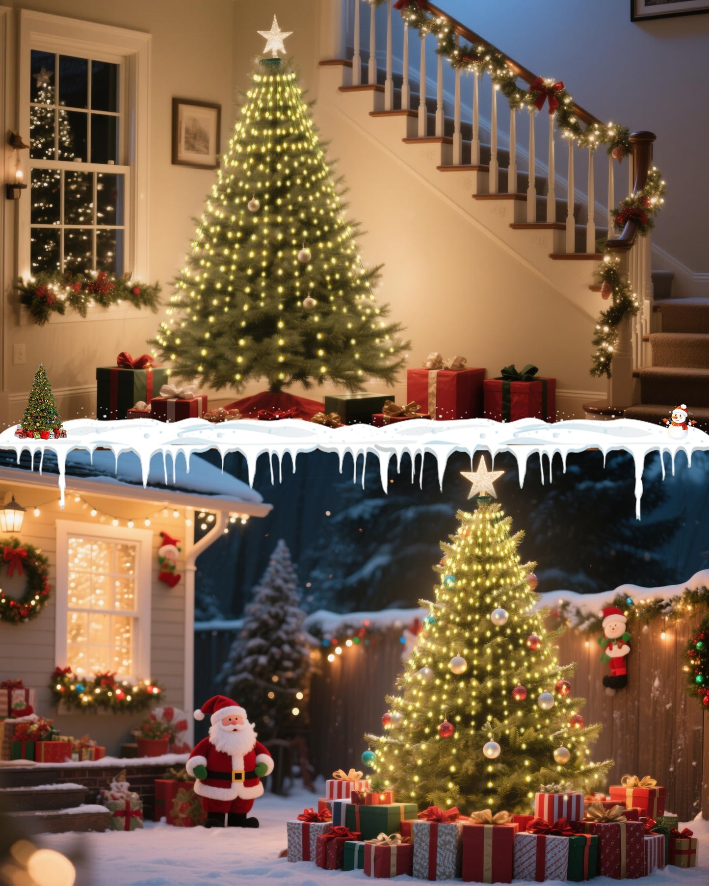 Tomanwai Christmas Tree Lights, 400 LED Christmas Lights with 8 Light Modes & Memory Function, 6.6FT x 16 Lines Outdoor Christmas Light with Timing Function for Christmas Decorations - Warm White