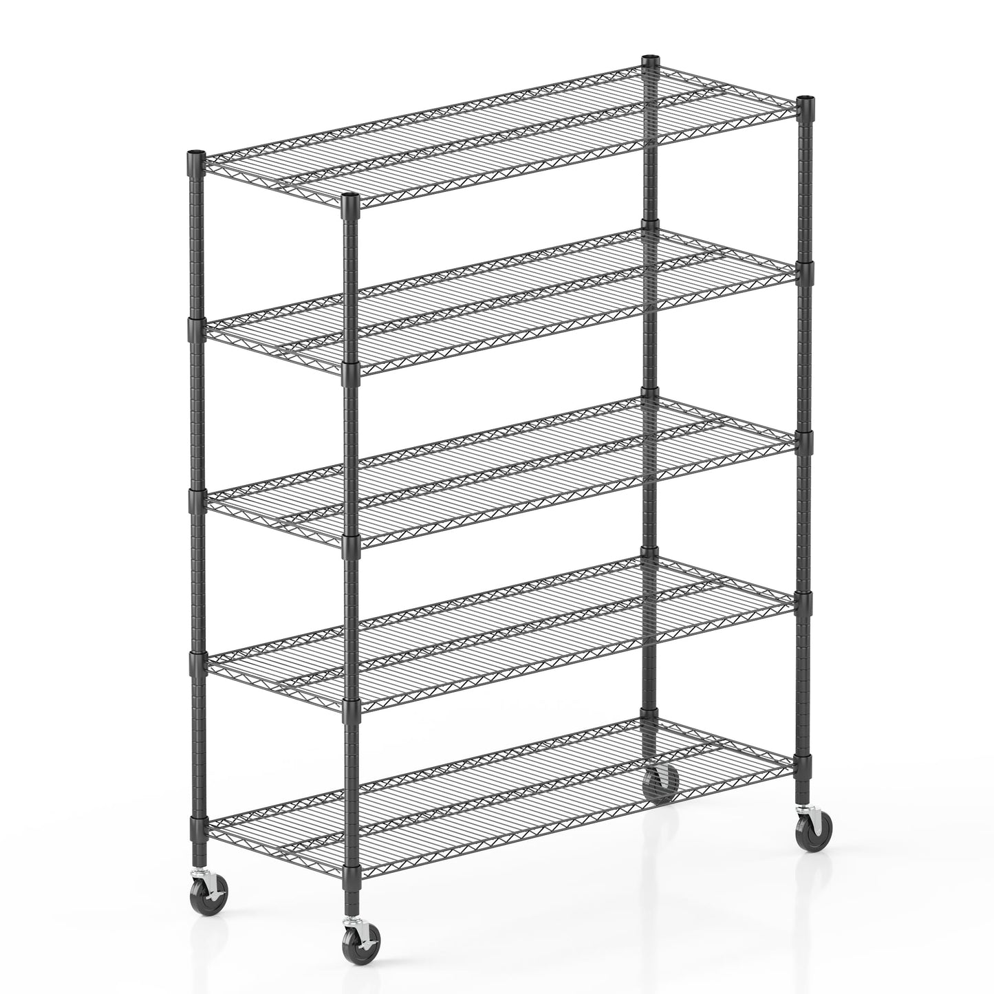 Homdox Heavy Duty Storage Shelves, 5 Tier Wire Shelving Unit with Wheels, Commercial Adjustable Metal Shelves for Storage, Garage Rack Pantry Shelves Kitchen Shelving, 18"x48"x82", Black