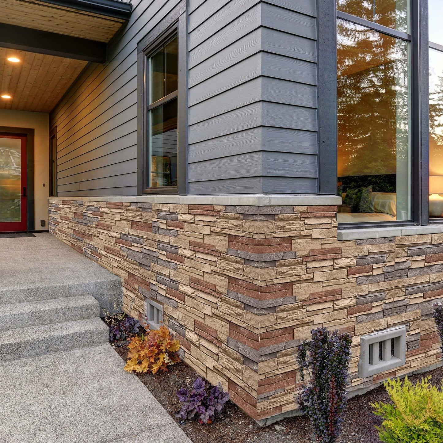 VEVOR Faux Stacked Stone Panel, 45.6 x 12.8 in Artificial Stone Wall Panels, High-Density PU Stones Siding Panel, Easy to Cut, Rock Panels for Interior and Exterior Decorations, Brick Red
