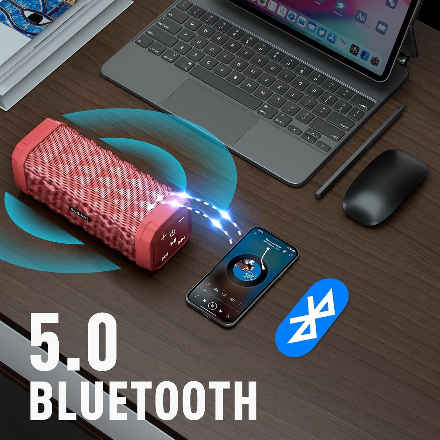 BUGANI 100ft 24H Bluetooth Speaker Portable Wireless Speaker, Wireless Range, Louder Volume, Stereo Sound, Amazing Bass
