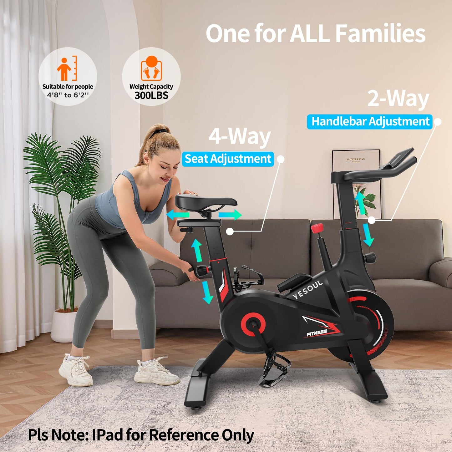 YESOUL Exercise Bike for Home – Silent Magnetic Resistance Stationary Bike with Stable Triangle Frame, 300 lbs Capacity, Dual-Stage Drive & Alloy Flywheel, Smart App with Scenic Routes & Live Classes