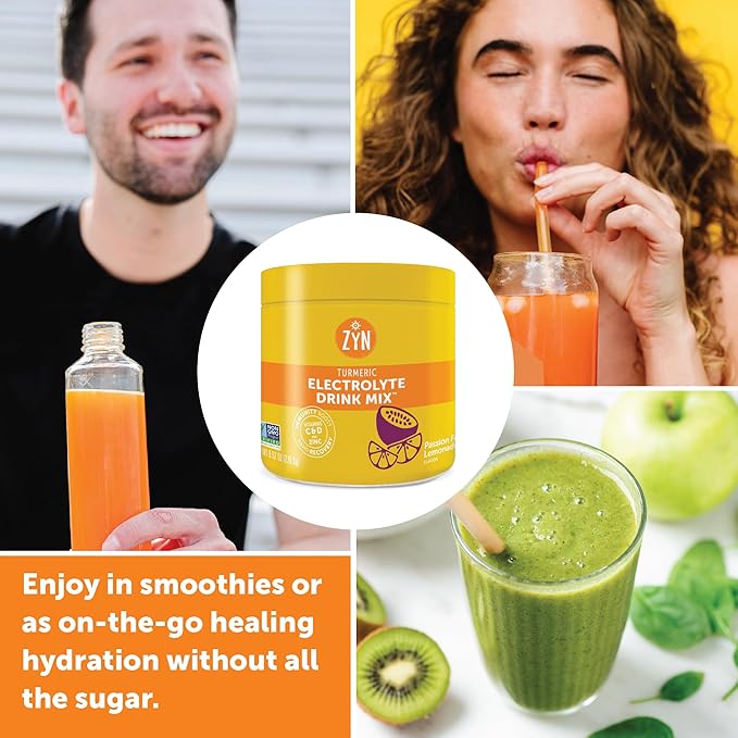 ZYN Electrolyte Hydration Drink Mix (30 Servings), Passionfruit Lemonade Electrolytes Powder, Hydrating Formula w/Turmeric Curcumin, Vitamin C & D, Zinc, Electrolyte Support Drink Mix