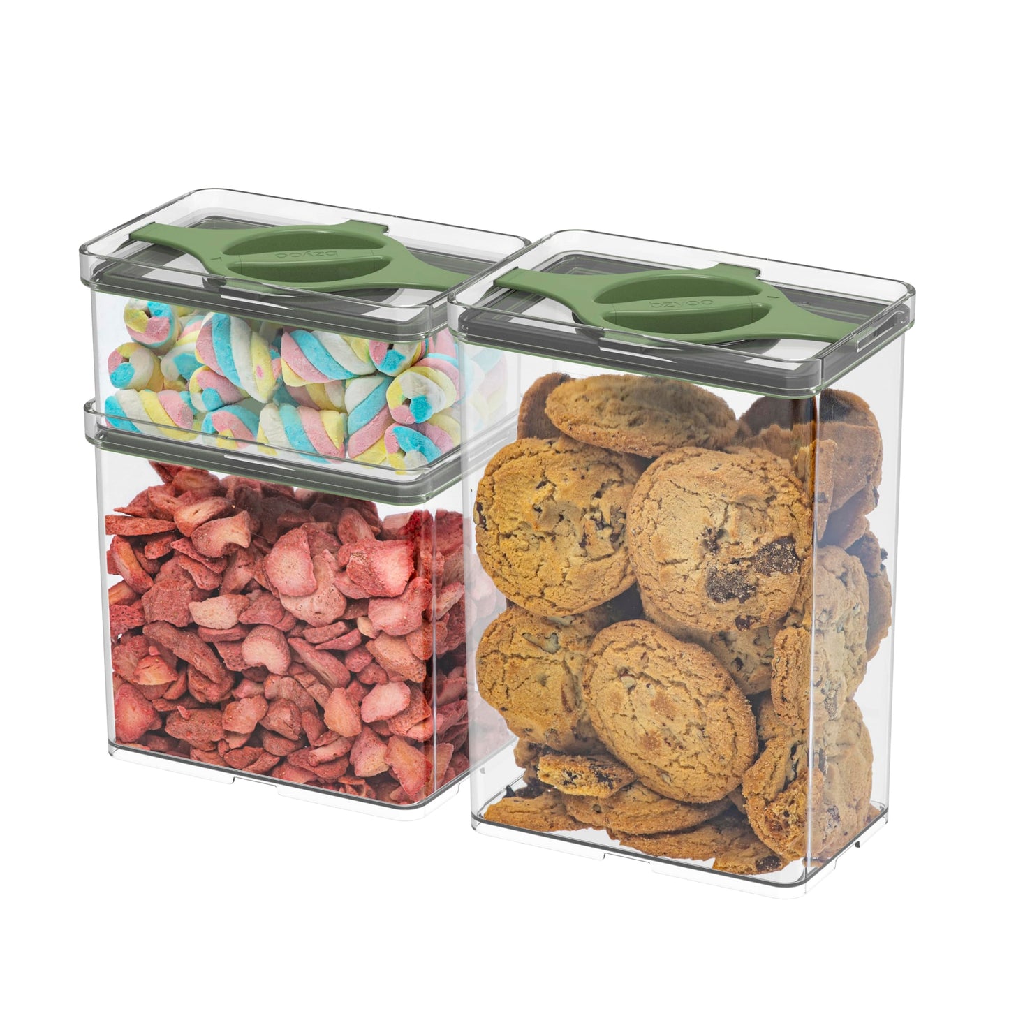 Prestoor Leakproof Food Storage Container Set with Twist-Lock Lids, 3-Pack BPA-Free Stackable Pantry Canisters for Sugar, Flour, Pasta, Snacks(0.8qt (3.2 Cup), 1.9qt (7.6 Cup), 3qt (12 Cup)- Green