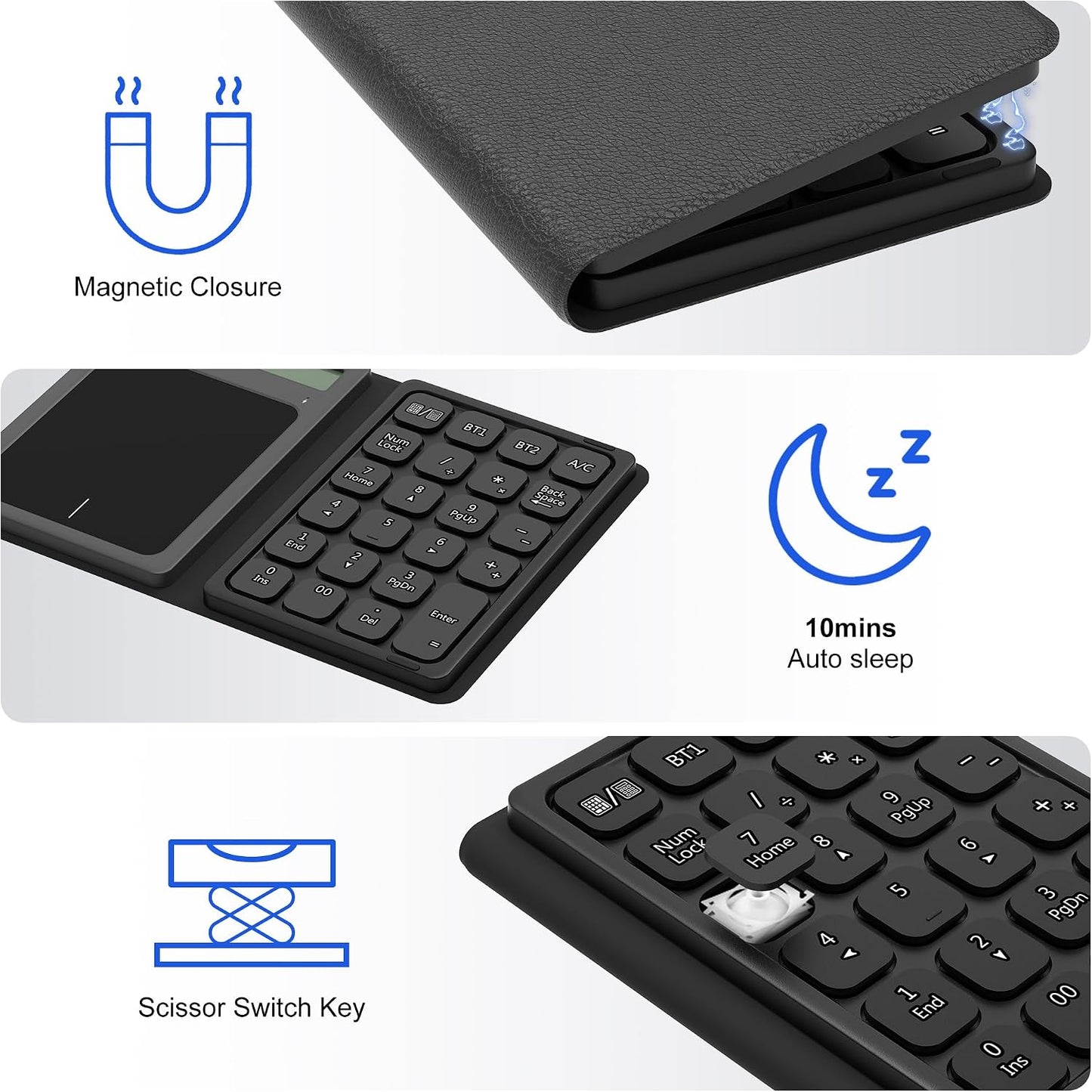 Tioleje 23-Keys, 3 1 Bluetooth Number Pad Touchpad with Calculator - Rechargeable Folding Portable Wireless Numeric