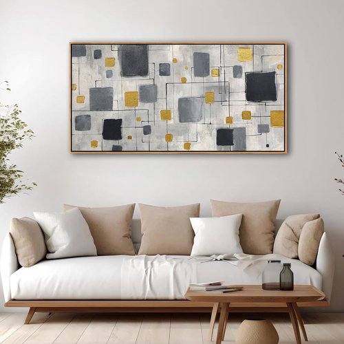 KLAKLA Modern Abstract Wall Art Poster - Unframed Black, Gold & Gray Decor | 40x20 Inches for Living Room & Office