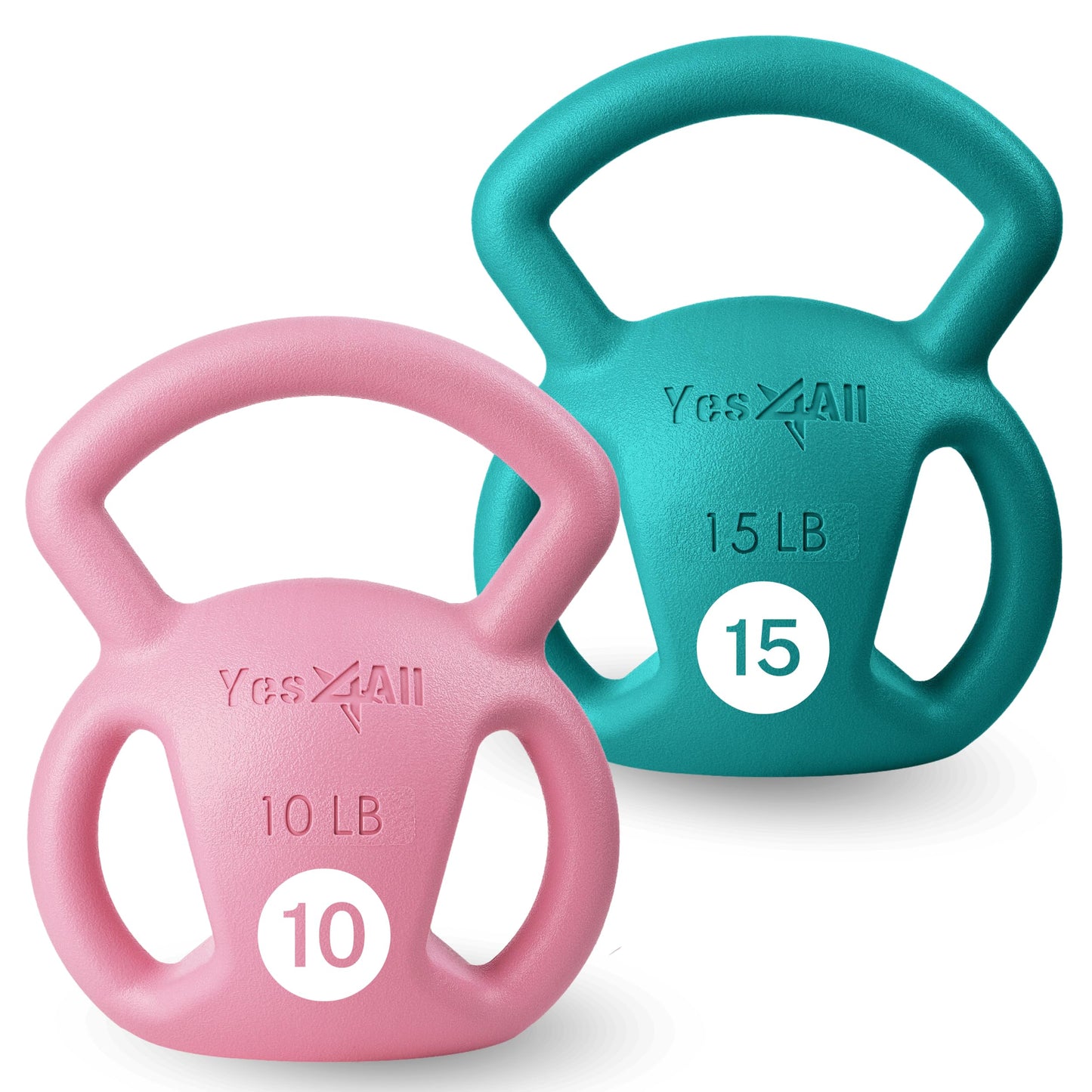 Yes4All Kettlebell Set, Strength Training Kettlebells for Women, Wide Multi-grip Textured Handle for Home Gym Exercises & Full Body Workout (10 + 15lbs)
