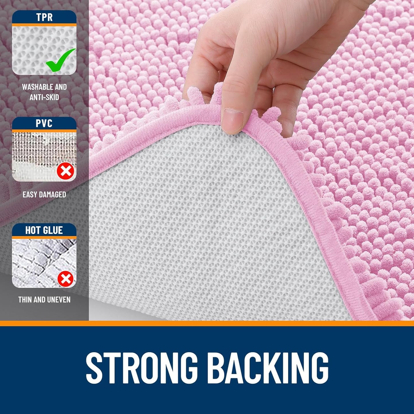 OLANLY Bathroom Rugs - Extra Soft Chenille Bath Mats | Quick Dry, Machine Washable, 36x24, Pink