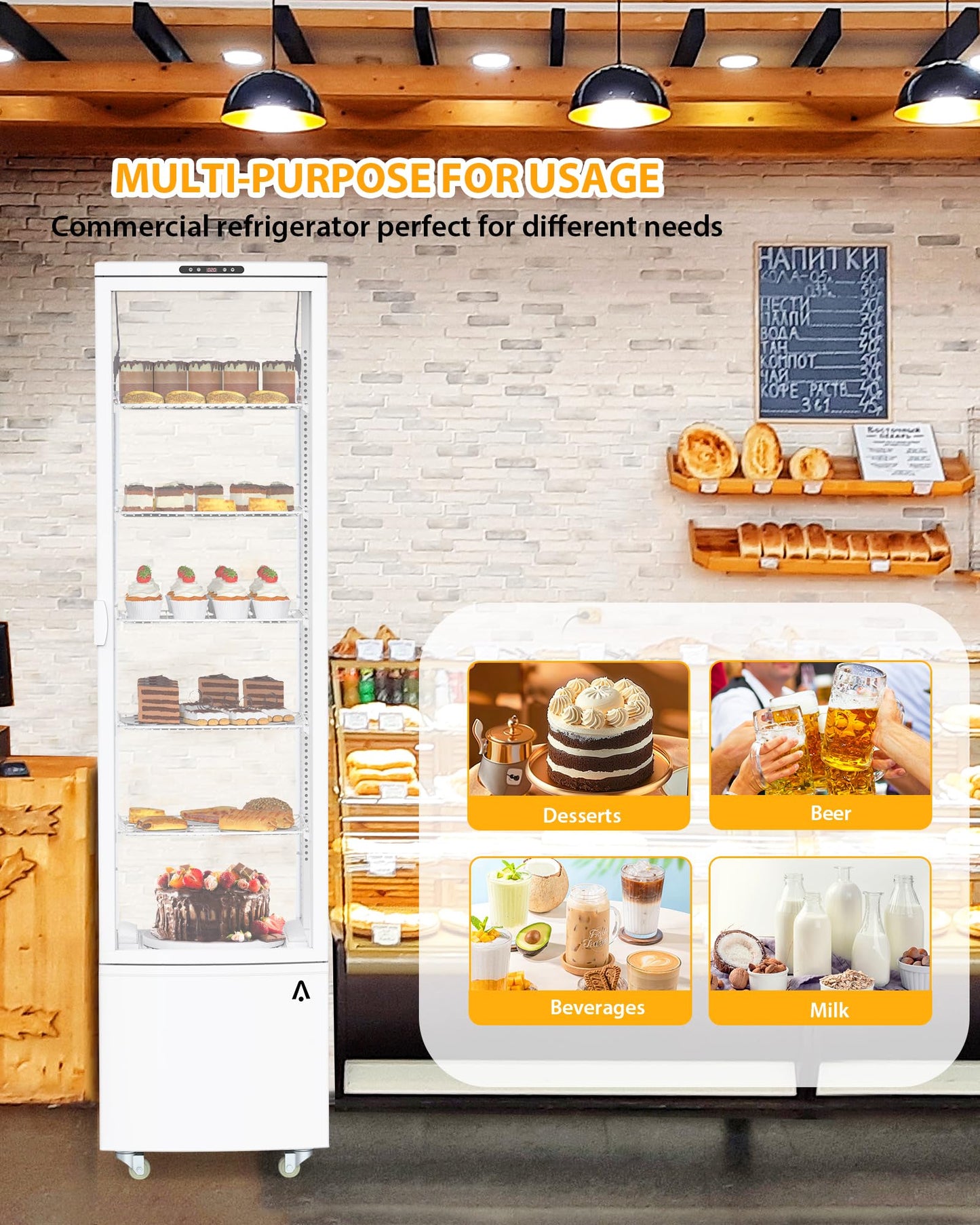 Garvee Commercial Refrigerated Display Case 10.5 Cu.Ft Freestanding Display Refrigerator with Adjustable Shelves, LED Lighting, Automatic Defrost Display Fridge for Bakery, Coffee, Supermarket