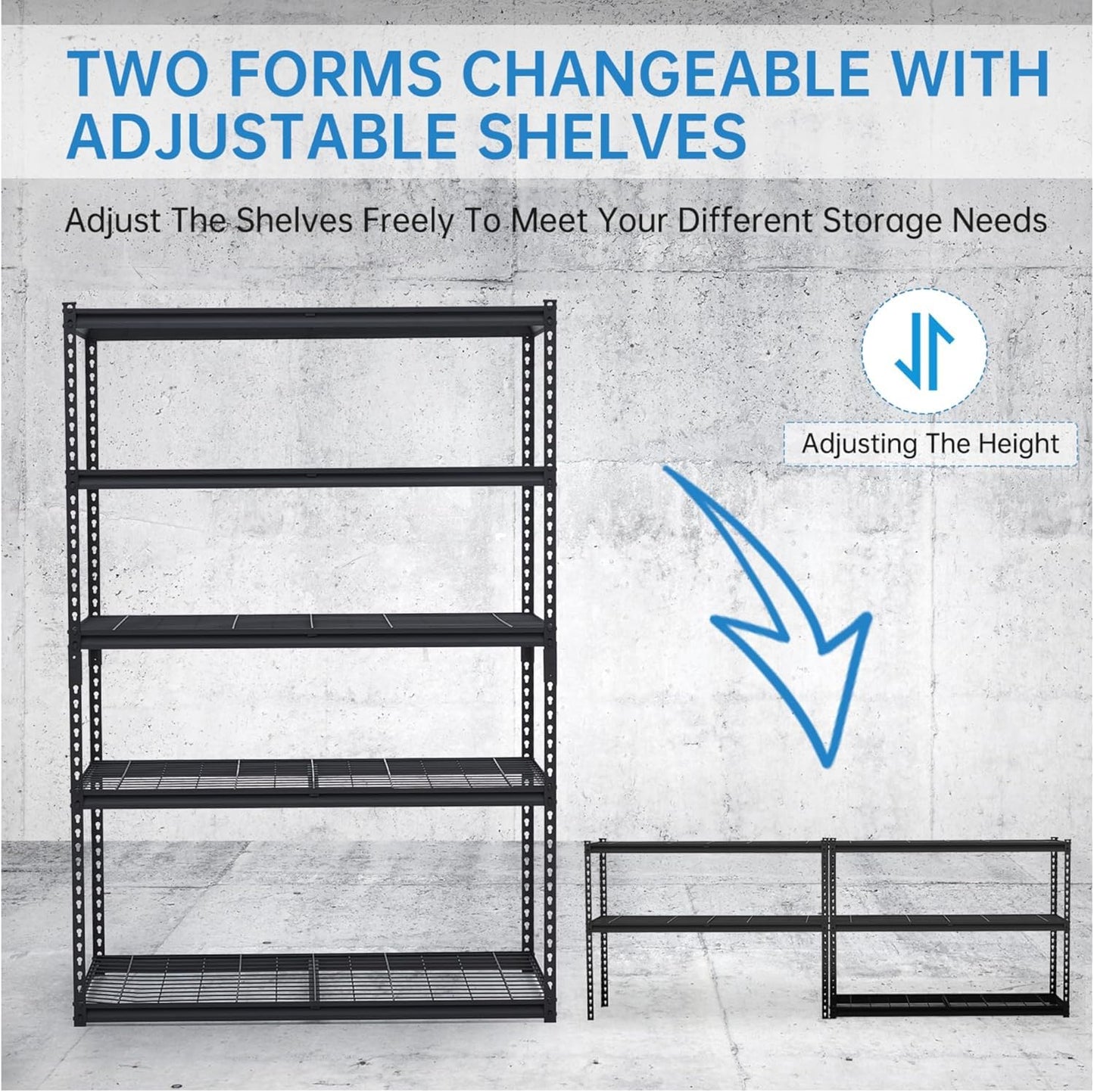 ExploreHorizon 2500 Lbs Capacity Heavy Duty Garage Shelving, 60x24x72 Inch 5-Tier Metal Wire Shelves, Adjustable Industrial Storage Rack for Garage, Basement, Warehouse Organization