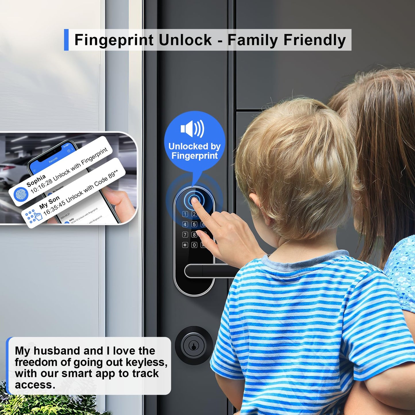 Bluetooth Fingerprint Smart Lock with Handle & Keypad – Fits Most US Doors, DIY Install, Keyless Entry: Code, FOB, Auto-Lock. Ideal for Home, Airbnb, Rental, Kids, Seniors. Alexa & Google Compatible