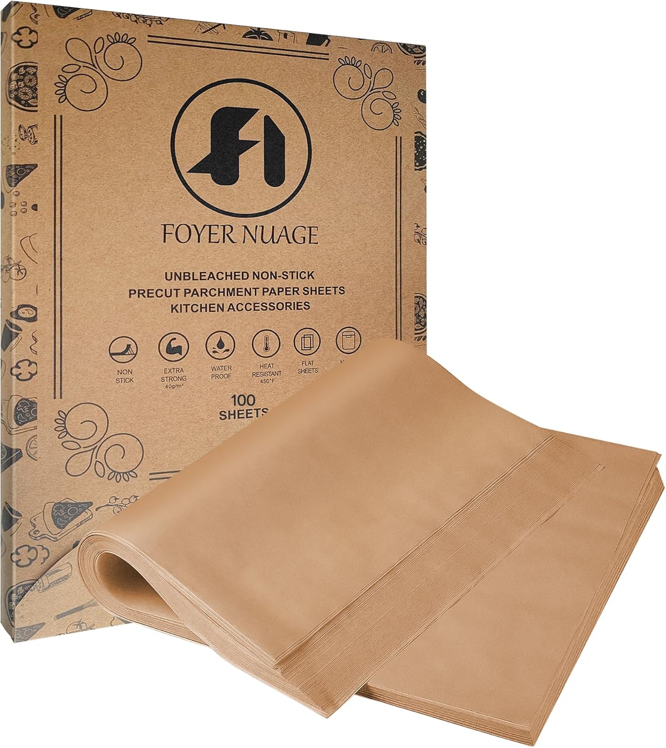 Skiennix Unbleached Parchment Paper Baking Sheets - 100 Pcs Precut Non-Stick 8x12 Inch for Baking & Cooking