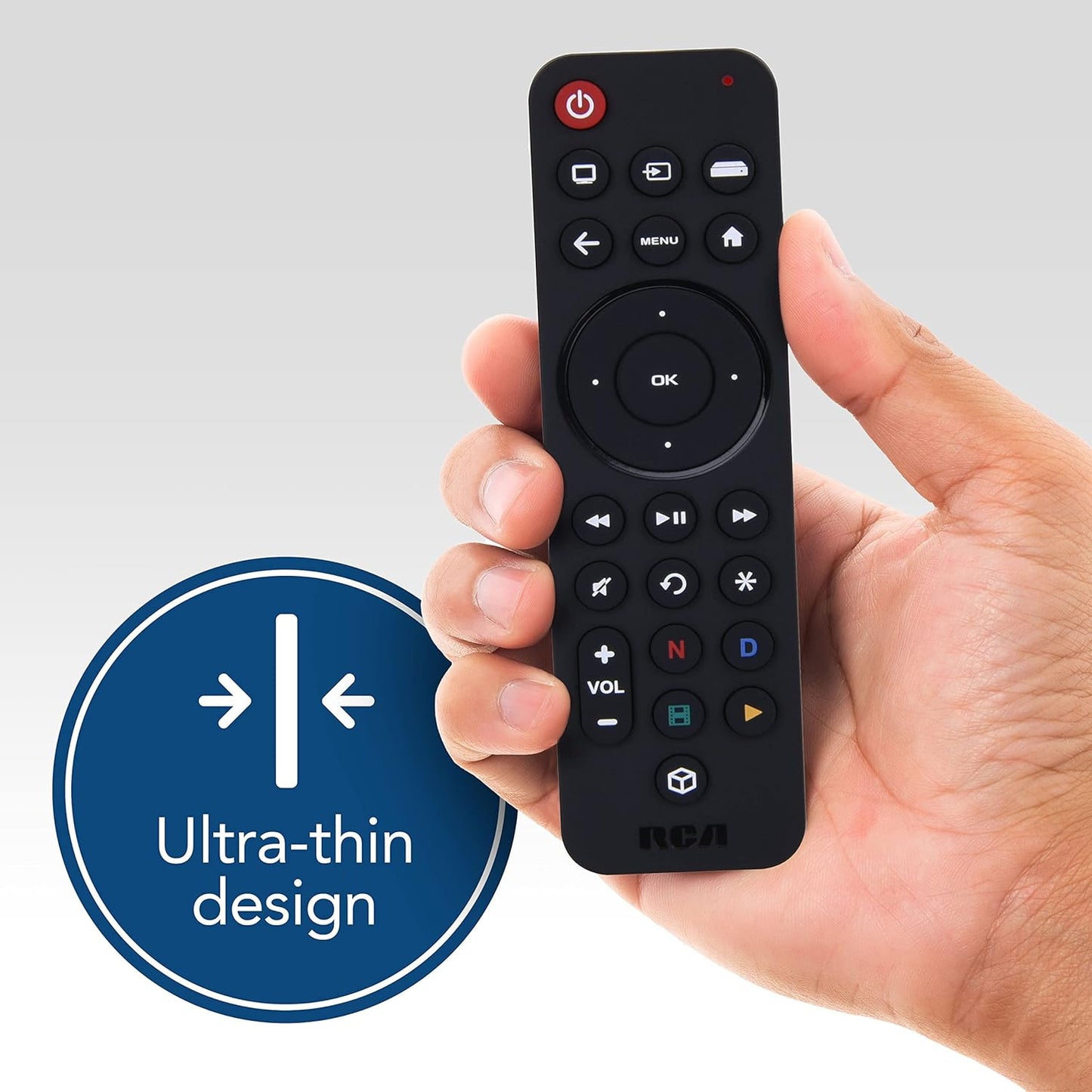 RCA 3-Device Universal Rechargeable Streaming Remote Control for TV, Audio, Soundbar, Streaming Devices, Ultra-Slim