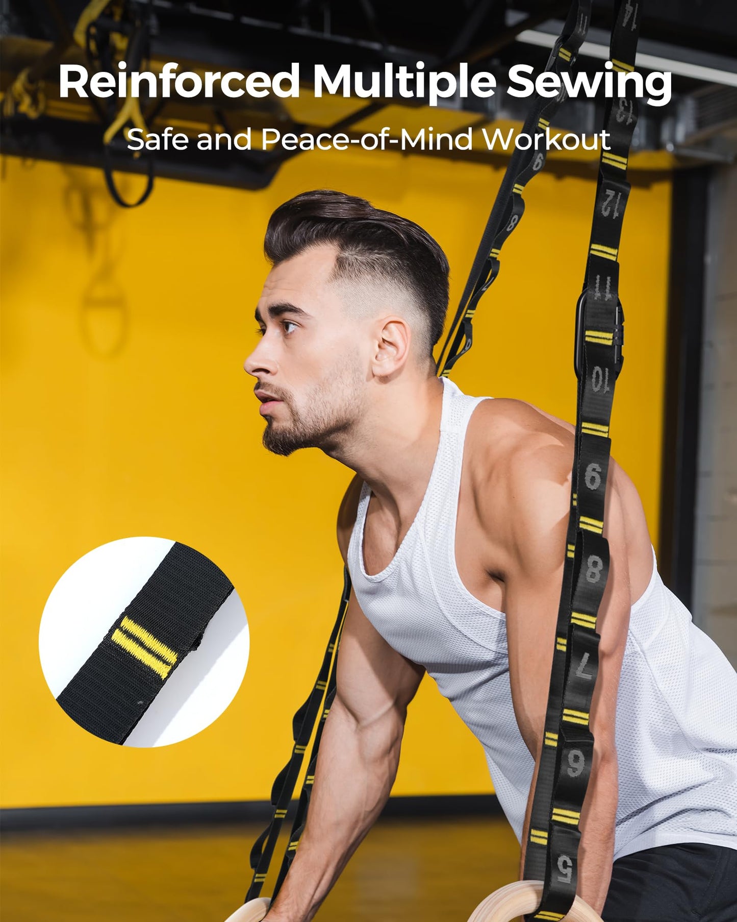 PACEARTH Wooden Gymnastics Rings Set with 8.5ft Numbered Daisy Chains and Quick Carabiners 32mm Thick Wood Gym Rings 1500lbs for Full-Body Workout at Home on Crossfit Calisthenics Strength Training