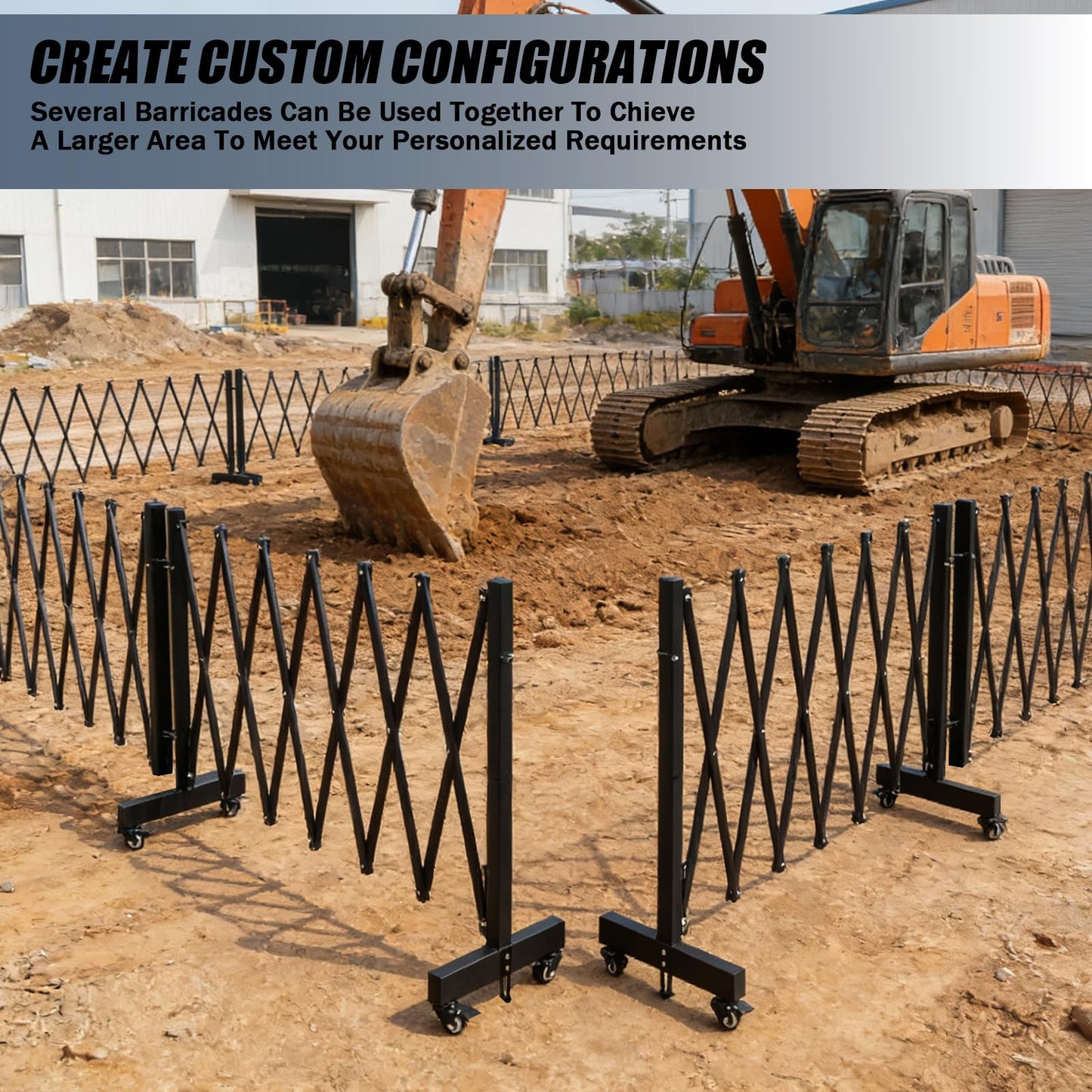 23.5FT Industrial Metal Expandable Barricade，Retractable Traffic Fence with Casters, Folding Security Gate，Portable Barricade Gate for Construction Area, Traffic Control, Cordon(Black