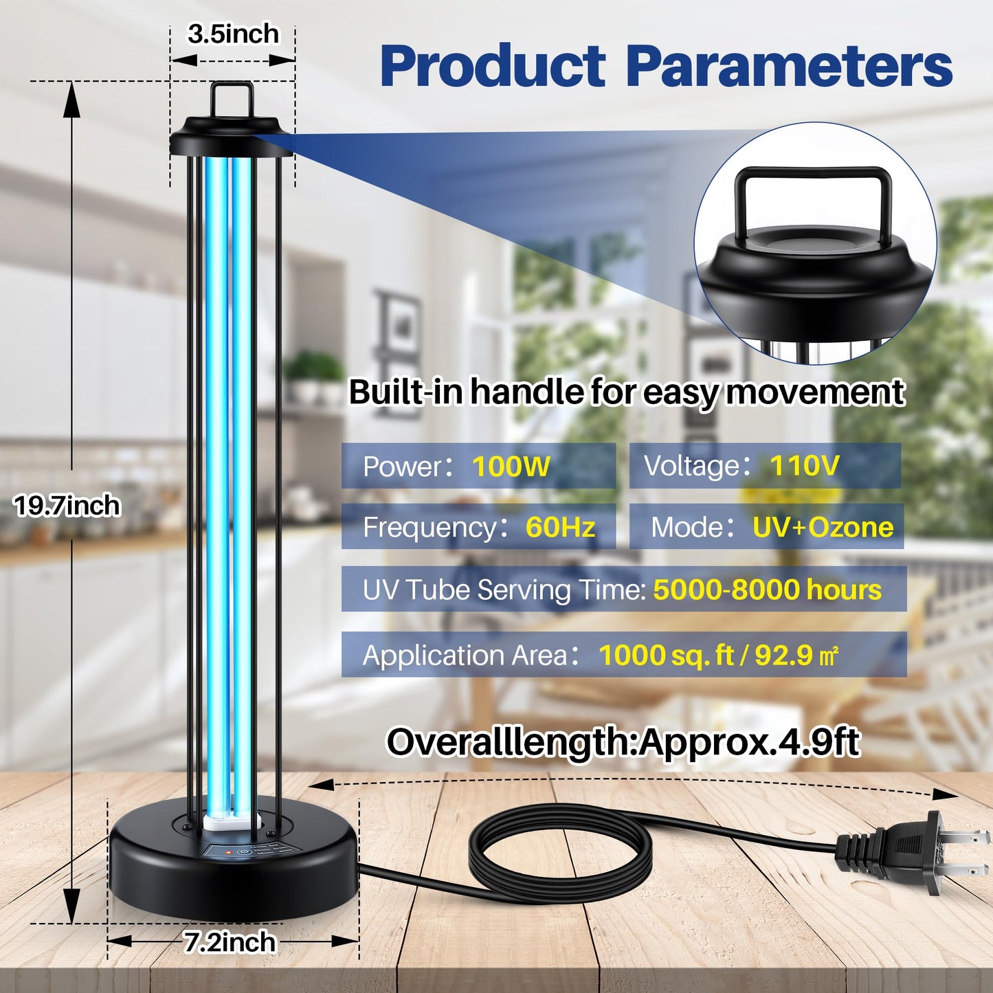 Qualirey 100W UV Light Sanitizer with Ozone Purifier for Room, UV Lamp with 3 Gear Timer Remote Control, Home Disinfection Device for Large Space, Disinfection Faster and More Thoroughly