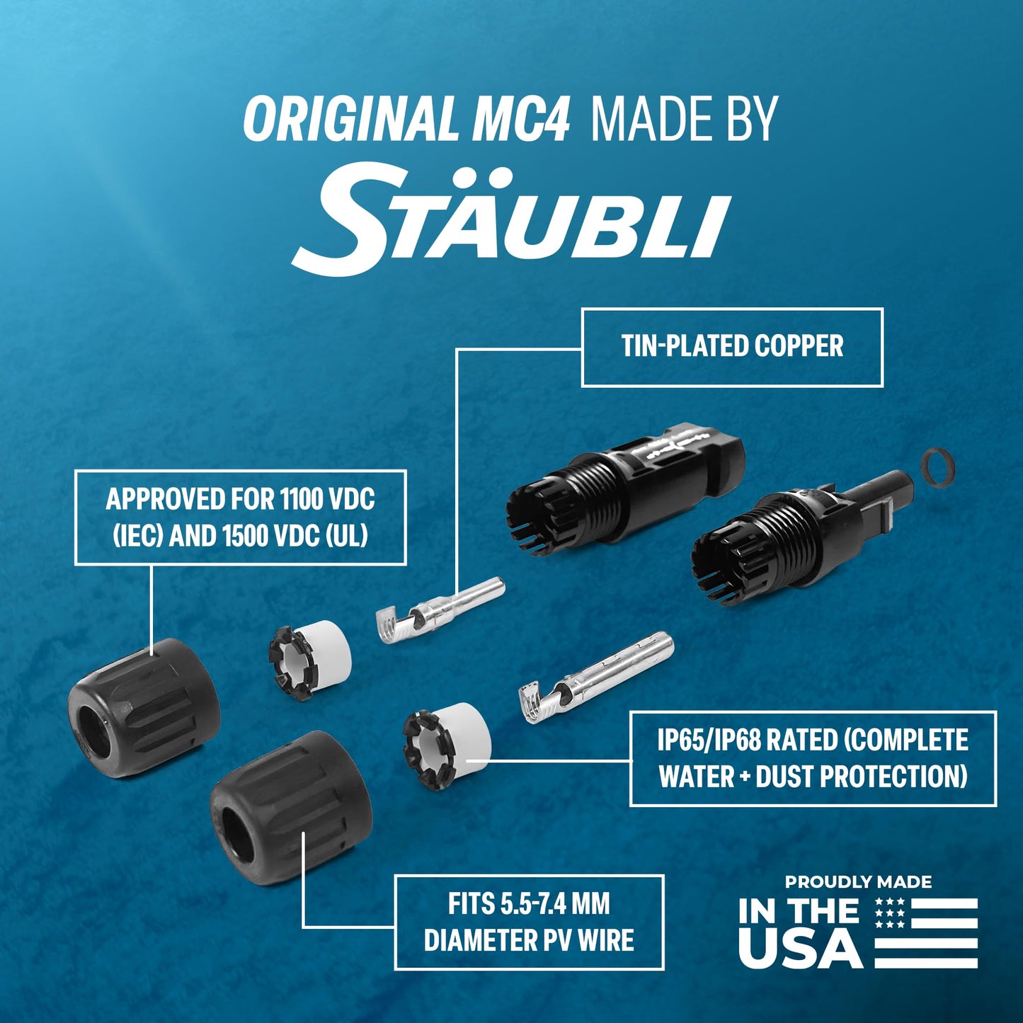 TEMCo Solar Panel Extension Cable 8 AWG 100 Ft Red + 100 Ft Black w/Staubli MC4 Connectors
