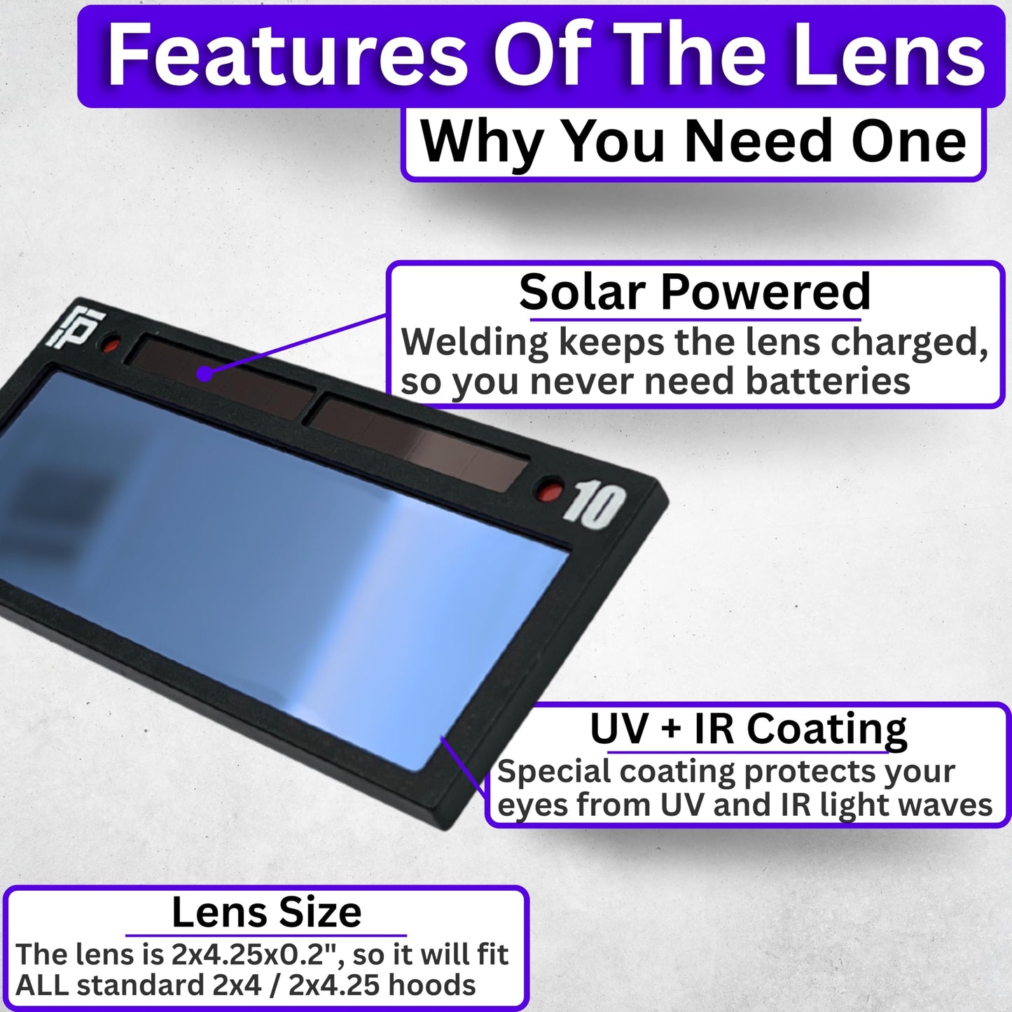 The Heir Single 2.0 | Shade 9 Blue Auto Darkening Welding Lens | 20A TIG Rating - No Flashing | 2" X 4.25" X 0.2" | Blue Welding Lens - TrueColor Puddle | Ridge Products Royal Series 2.0